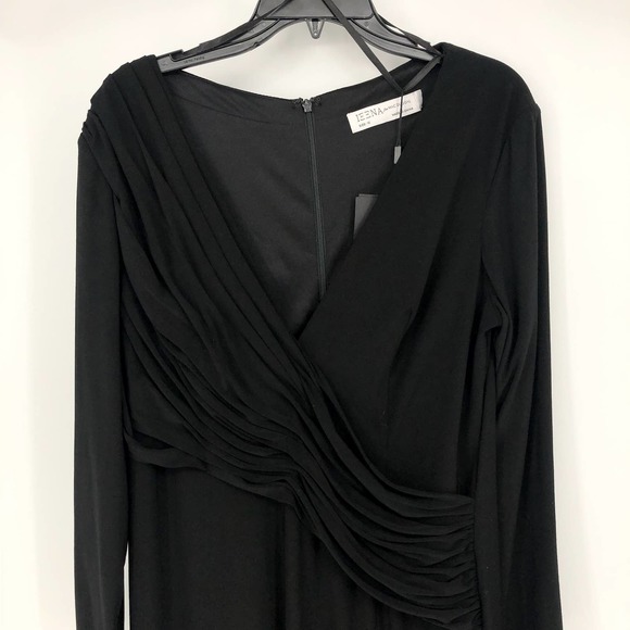 IEENA FOR MAC DUGGAL Jersey Gown 12 Black Long Sleeve Asymmetrical Ruched NWT - Picture 6 of 15